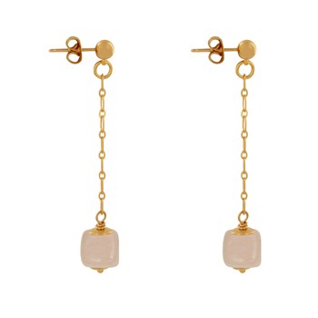 Boucles d'Oreilles Chainette Laiton Doré et Cube en Céramique