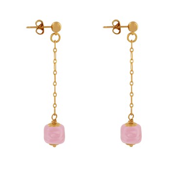 Verguld messing Chainette Oorbellen met Keramische Kubus