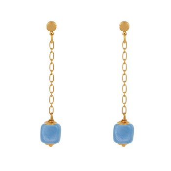 Verguld messing Chainette Oorbellen met Keramische Kubus