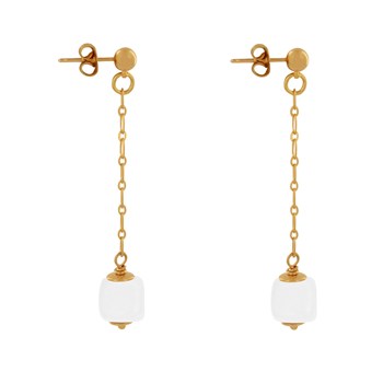 Verguld messing Chainette Oorbellen met Keramische Kubus
