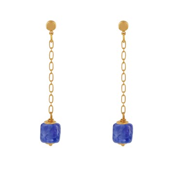 Verguld messing Chainette Oorbellen met Keramische Kubus