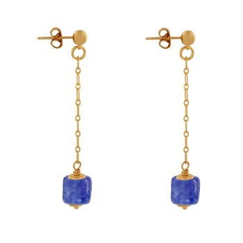 Verguld messing Chainette Oorbellen met Keramische Kubus
