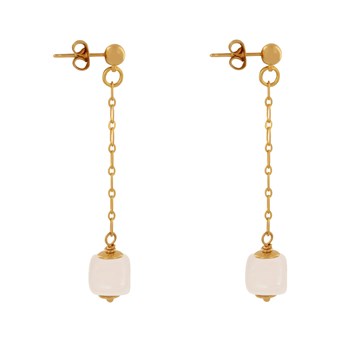 Boucles d'Oreilles Chainette Laiton Doré et Cube en Céramique