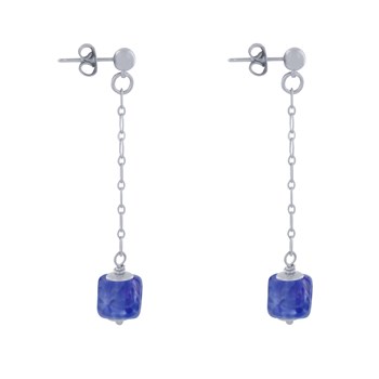 Boucles d'Oreilles Chainette Laiton Argenté et Cube en Céramique