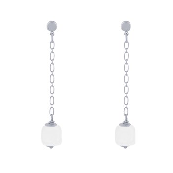 Boucles d'Oreilles Chainette Laiton Argenté et Cube en Céramique