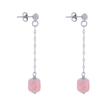 Boucles d'Oreilles Chainette Laiton Argenté et Cube en Céramique