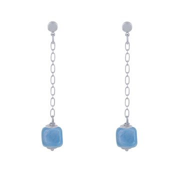 Boucles d'Oreilles Chainette Laiton Argenté et Cube en Céramique