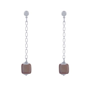 Boucles d'Oreilles Chainette Laiton Argenté et Cube en Céramique