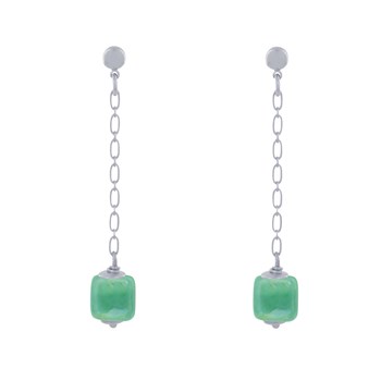 Boucles d'Oreilles Chainette Laiton Argenté et Cube en Céramique