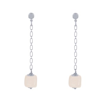 Boucles d'Oreilles Chainette Laiton Argenté et Cube en Céramique