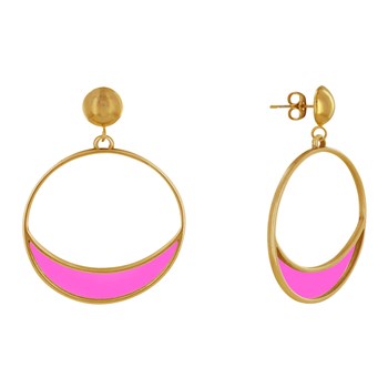 Boucles d'Oreilles Clous Métal Doré Cercle et Croissant de Lune Translucide Coloré