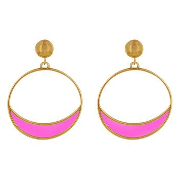 Boucles d'Oreilles Clous Métal Doré Cercle et Croissant de Lune Translucide Coloré