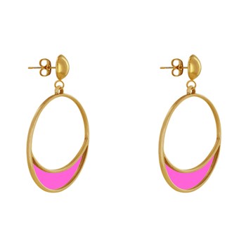 Boucles d'Oreilles Clous Métal Doré Cercle et Croissant de Lune Translucide Coloré