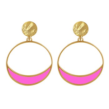 Boucles d'Oreilles Clip Métal Doré Cercle et Croissant de Lune Translucide Coloré