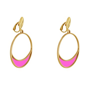 Boucles d'Oreilles Clip Métal Doré Cercle et Croissant de Lune Translucide Coloré
