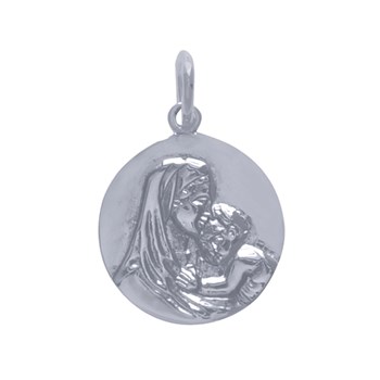Pendentif Argent 925 Médaille Ronde Vierge à l'Enfant