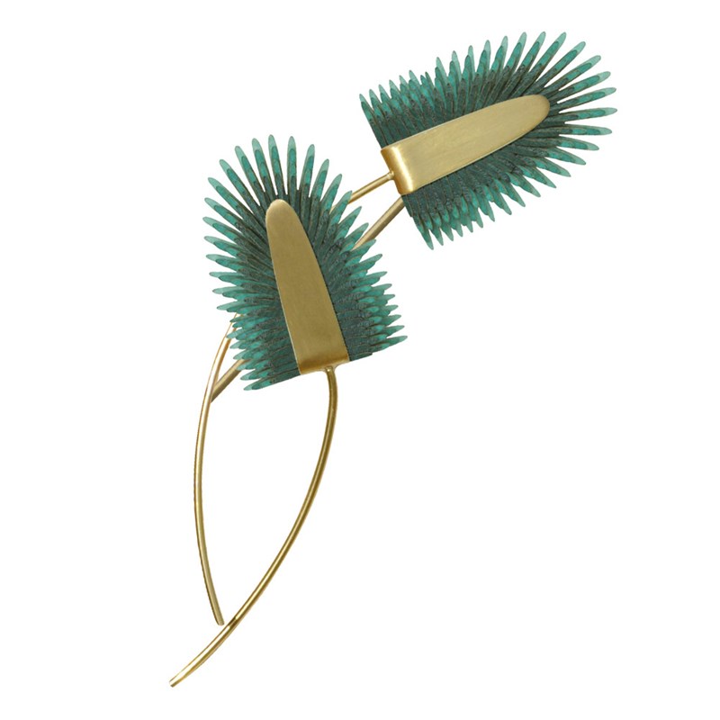 Broche Laiton Deux Tiges et Areca en Cuir