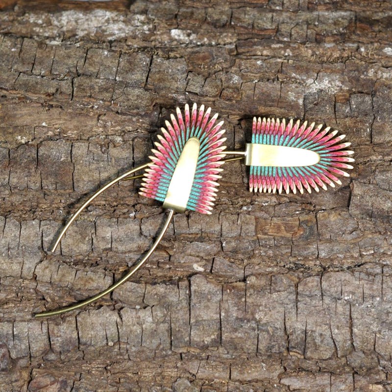 Broche Laiton Deux Tiges et Areca en Cuir - vue 3