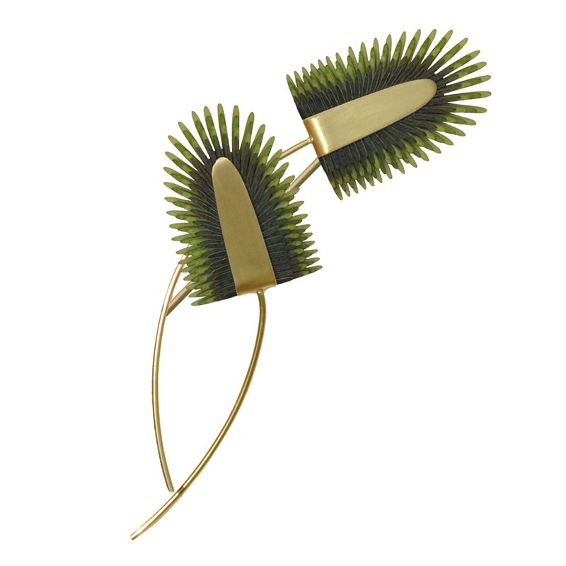 Broche Laiton Deux Tiges et Areca en Cuir
