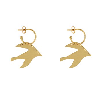 Boucles d'Oreilles Laiton Demi Créoles et Forme d'Oiseau