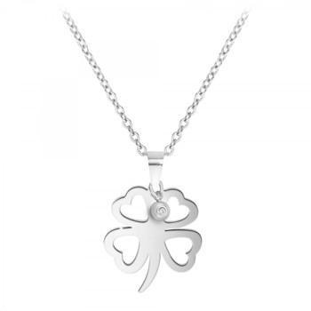 SC Crystal roestvrij stalen klaver ketting bezet met een echte witte diamant