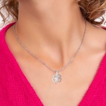 SC Crystal roestvrij stalen klaver ketting bezet met een echte witte diamant