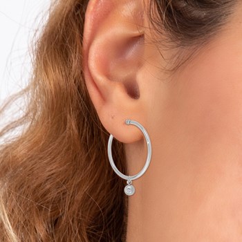 Boucles d'oreilles créoles en acier inoxydable SC Crystal ornées d'un véritable diamant blanc