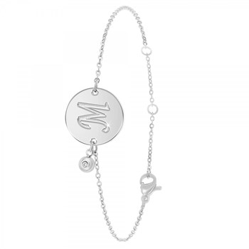Bracelet lettre M en acier inoxydable SC Crystal orné d'un véritable diamant blanc