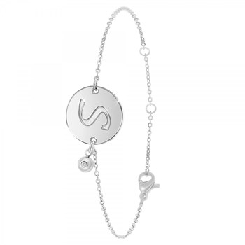Bracelet lettre S en acier inoxydable SC Crystal orné d'un véritable diamant blanc