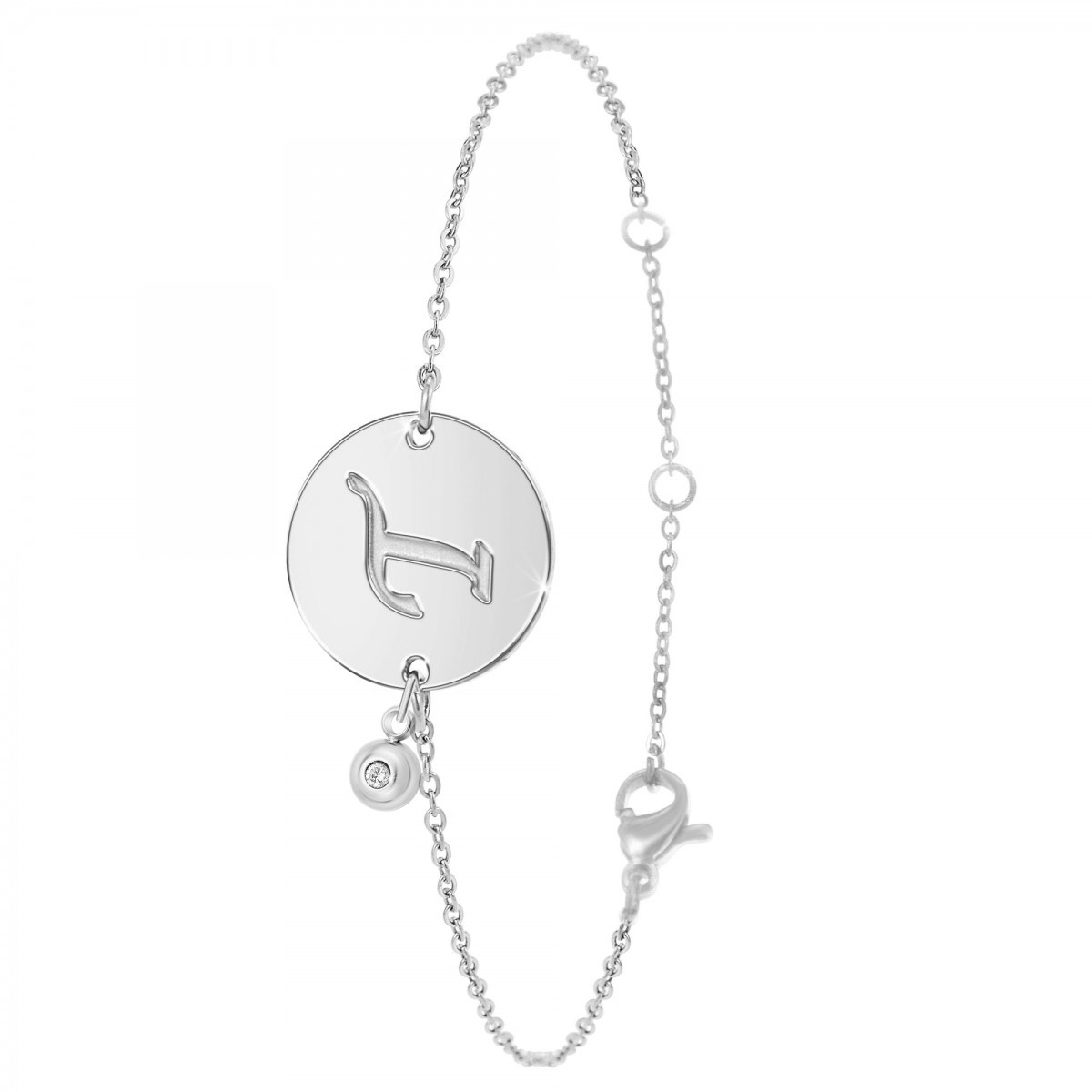 Bracelet lettre T en acier inoxydable SC Crystal orné d'un véritable diamant blanc