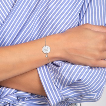 Bracelet lettre V en acier inoxydable SC Crystal orné d'un véritable diamant blanc