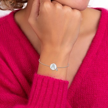 Letter A SC Kristallen alfabet armband bezet met een echte zwarte diamant