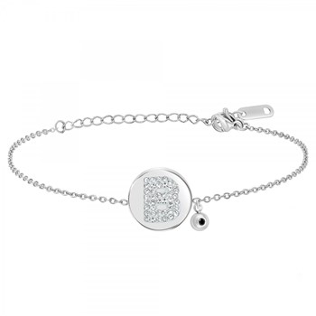Letter B SC Kristallen alfabet armband bezet met een echte zwarte diamant