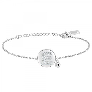 Letter E SC Kristallen alfabet armband bezet met een echte zwarte diamant