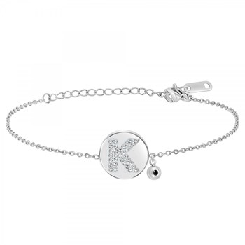 Letter K SC Kristallen alfabet armband bezet met een echte zwarte diamant