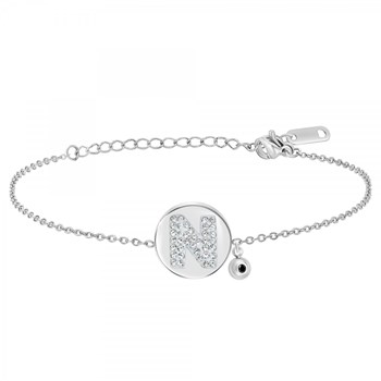 Letter N SC Kristallen alfabet armband bezet met een echte zwarte diamant