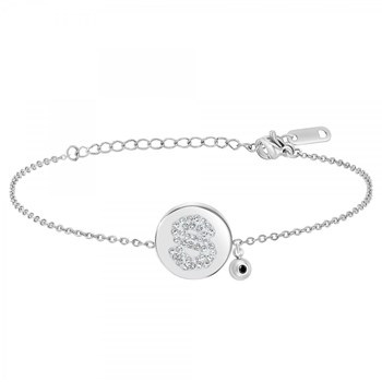 Letter S SC Kristallen alfabet armband bezet met een echte zwarte diamant