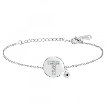 Letter T SC Kristallen alfabet armband bezet met een echte zwarte diamant