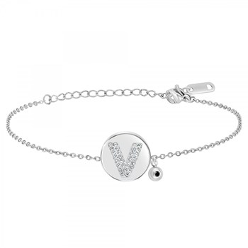 Letter V SC Kristallen alfabet armband bezet met een echte zwarte diamant
