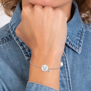 Letter V SC Kristallen alfabet armband bezet met een echte zwarte diamant