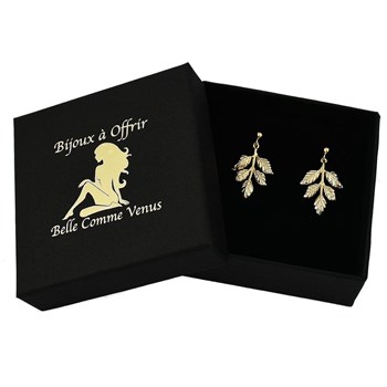 Boucles d'oreilles feuille Pendante élégance naturelle et raffinée Plaqué OR 750 3 microns