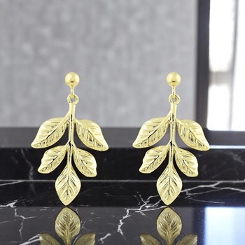 Boucles d'oreilles feuille Pendante élégance naturelle et raffinée Plaqué OR 750 3 microns