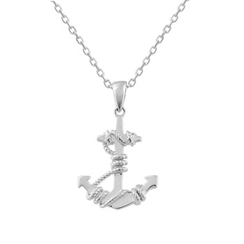 Sea anchor necklace with strings Silver 925 Rhodium plated