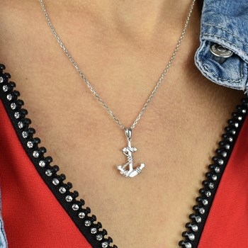 Sea anchor necklace with strings Silver 925 Rhodium plated