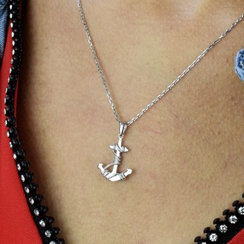 Sea anchor necklace with strings Silver 925 Rhodium plated