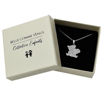 Collier nounours porte coeur d'amour Argent 925 Rhodié