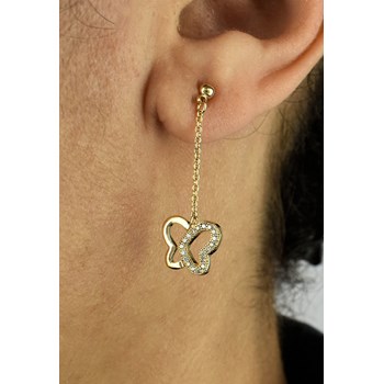 Boucles d'oreilles papillon de coeurs oxyde de zirconium Plaqué OR 750 3 microns