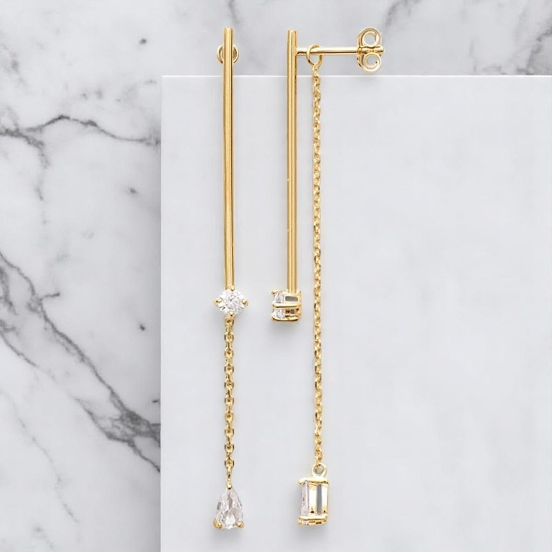 Boucles d'oreilles pendants avec oxyde de zirconium sous lobe Plaqué OR 750 3 microns - vue 4
