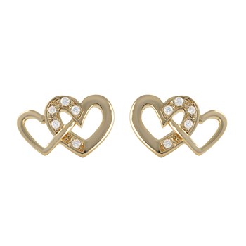 Boucles d'oreilles plaqué or avec cz double coeur