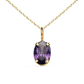 Collier - Pendentif Or Jaune 18 Carats 750/000 - Zirconium Améthyste - Chaine Dorée